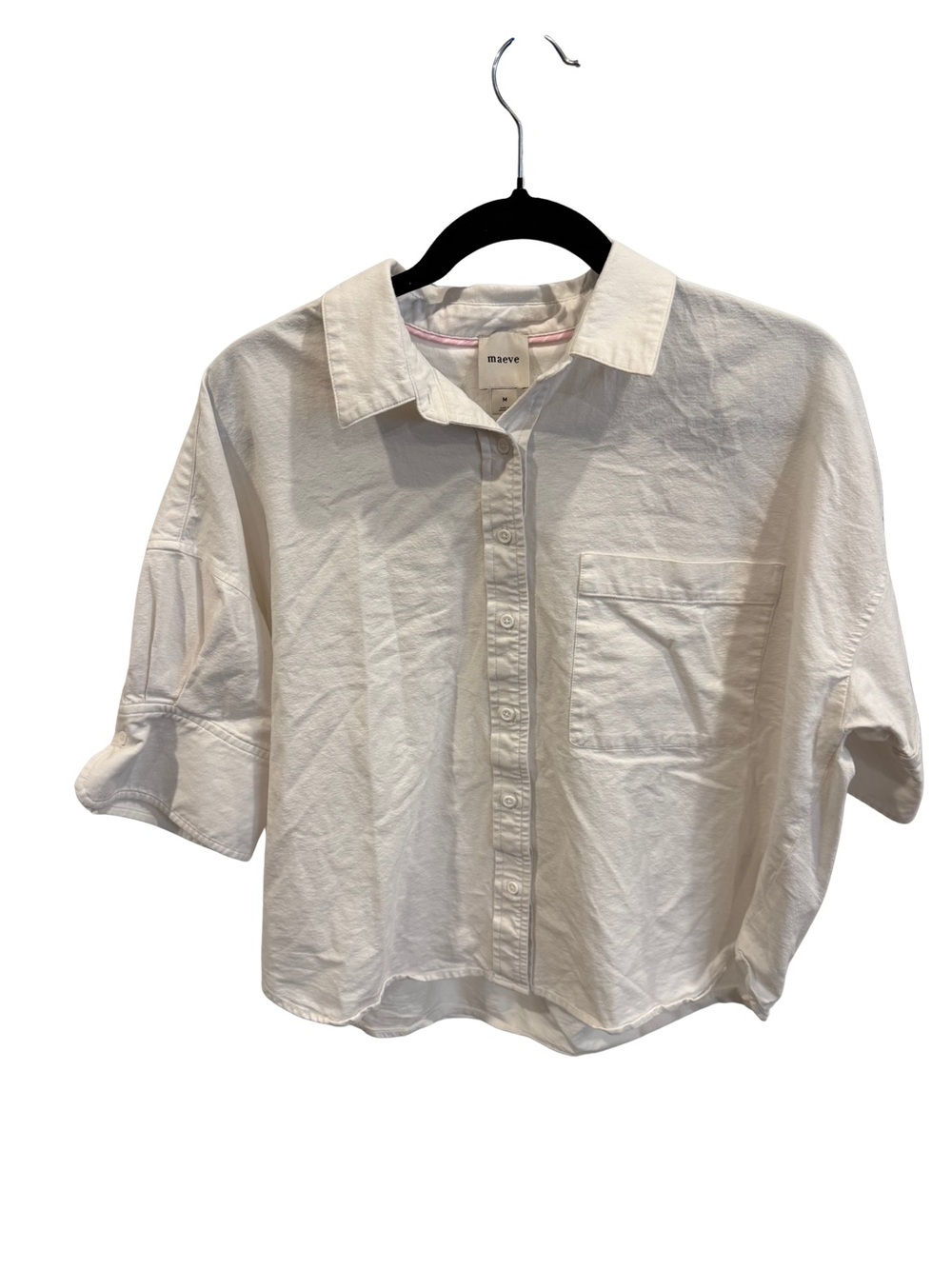 Maeve White Short-Sleeve Button-Front Shirt